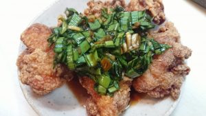 冷凍からあげにニラだれ