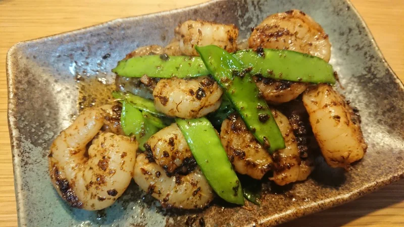 海老と絹さやの豆鼓炒め