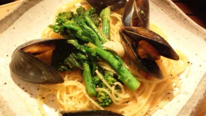 ムール貝と菜の花のスパゲッティ