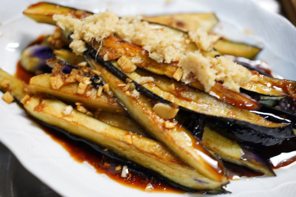 揚げナスニンニク酢醤油