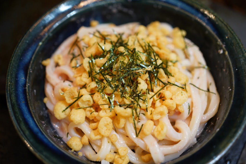 市販の明太子ソースで作る揚げ玉明太うどん