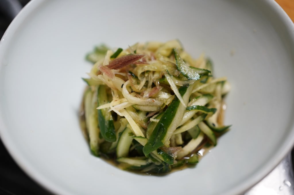 細切りきゅうりとみょうがの白だし酢