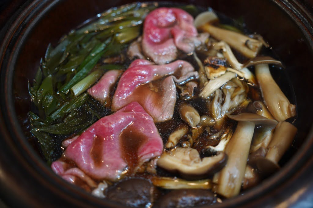 牛と九条ネギとキノコのしぐれ煮風鍋