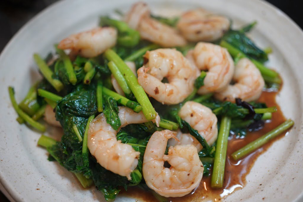 のらぼう菜と海老の豆鼓醬炒め