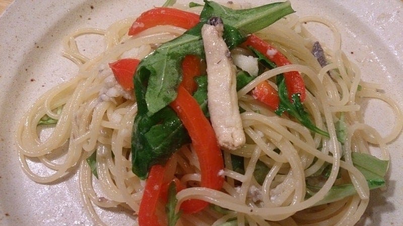 野郎飯流・柔らかい太刀魚とシャッキリしたセルバチコとパプリカのスパゲッティ