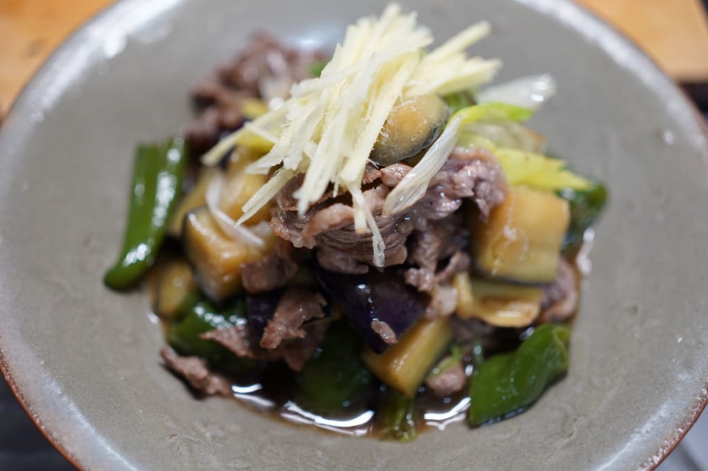 牛肉と茄子とピーマンの焼き揚げ浸し