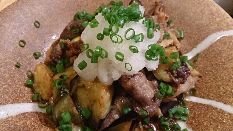 野郎飯流・茄子と牛肉の揚げ浸し
