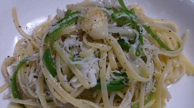 野郎飯流・万願寺唐辛子とチリメンジャコのリングイネ