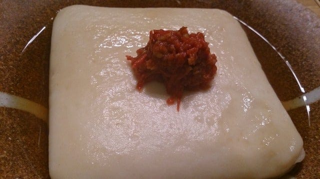 野郎飯流・トマト出汁で炊いた、はんぺんのおでん・トマト柚子胡椒添え