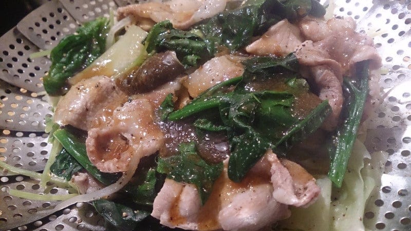 野郎飯流・黒豚と野菜の紹興酒蒸し、生姜だれ