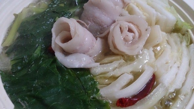 野郎飯流・豚と白菜、小松菜の白だし酒鍋