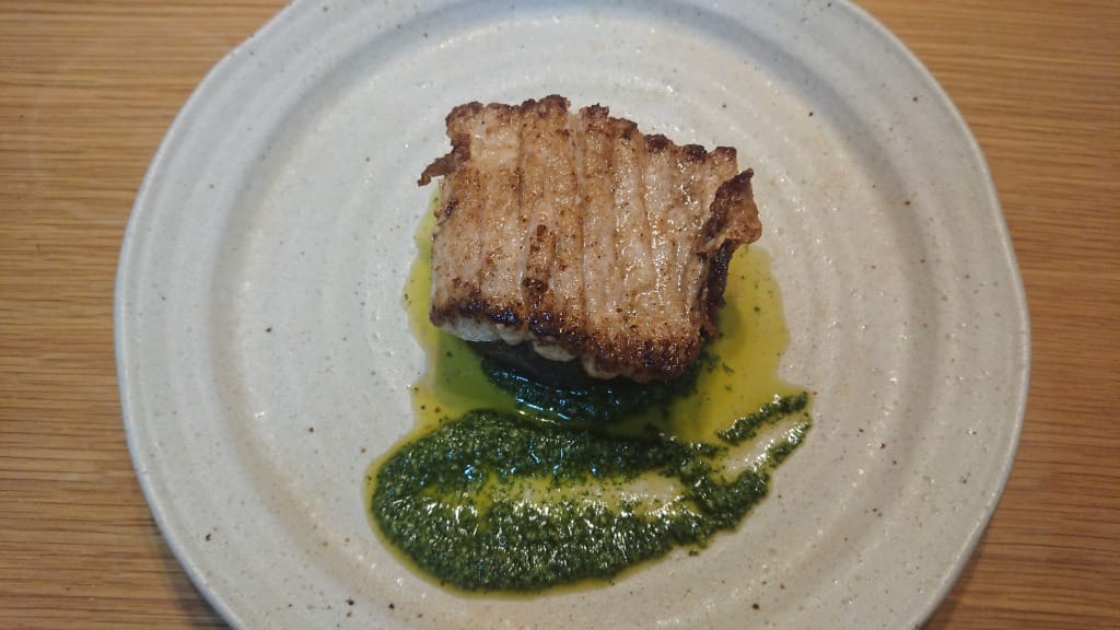 黒カジキと米ナスの大葉バジルソース