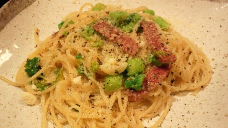 野郎飯流・菜の花とイタリアンサラミのスパゲッティ