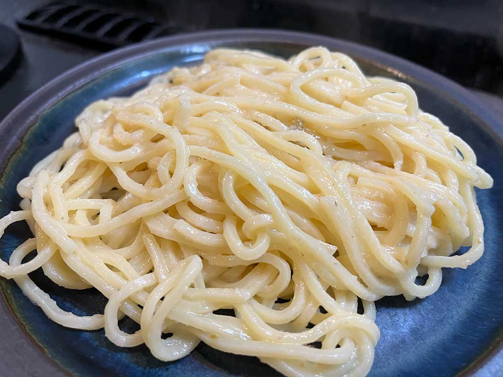 カラヒグ麺で作る、速攻型たらこ柚子胡椒スパゲッティ