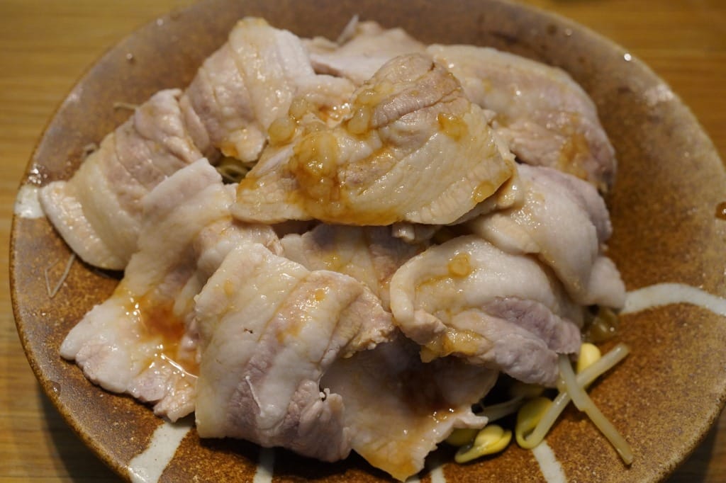 茹で豚ともやしの、ニンニクポン酢