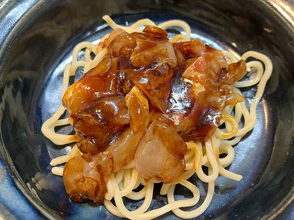 鯛刺身とカラヒグ麺の中華風冷製おつまみ風